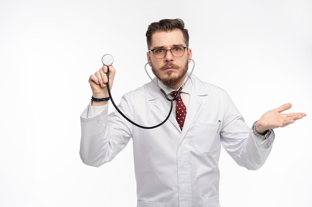 doctor with a stethoscope in the hand, medical care concept
