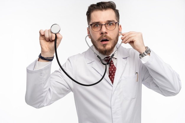 doctor with a stethoscope in the hand, medical care concept