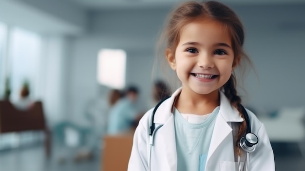 Doctor with a stethoscope to a little girl happy smiling child