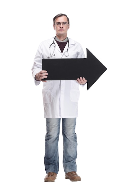 Doctor with a stethoscope pointing in the right direction