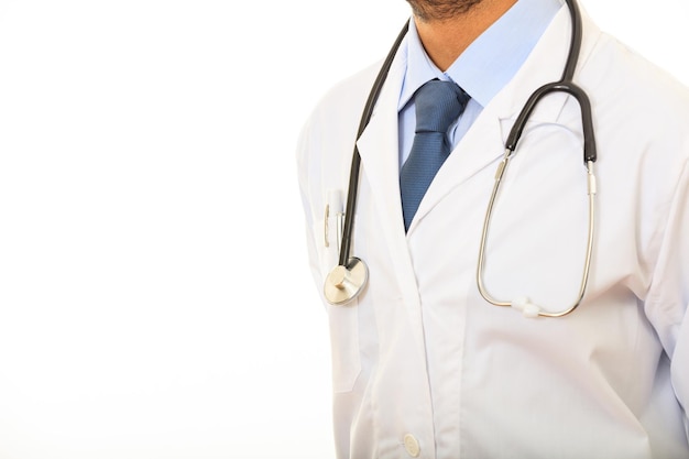 Photo doctor with a stethoscope on white background