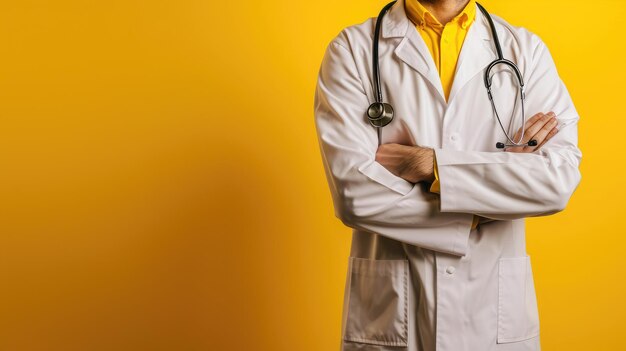 Doctor with Stethoscope on yellow Background