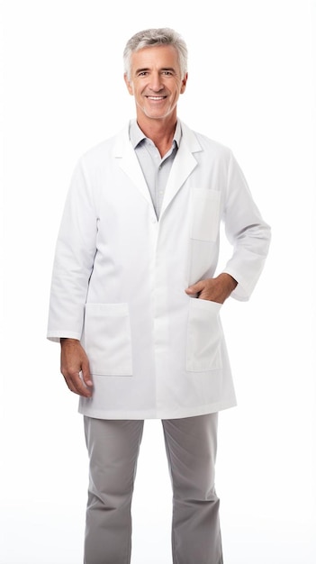 a doctor with a white lab coat on a white background