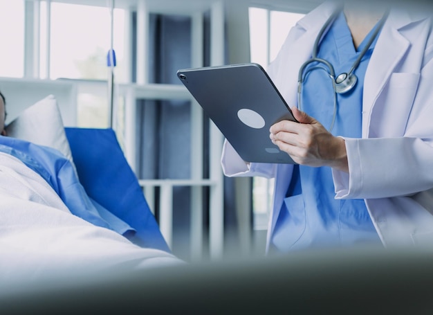 Doctor woman consulting patient sitting at doctor office prevention of men diseases healthcare medical service consultation concept