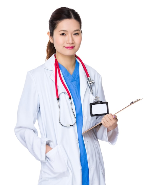 Doctor woman hold with clipboard