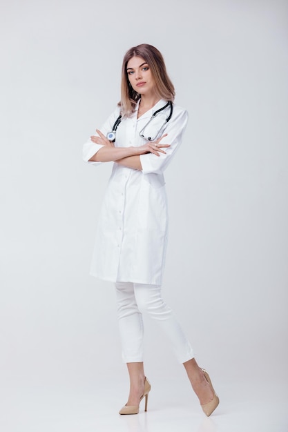 doctor woman in white coat with stethoscope