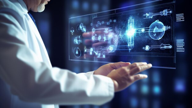 Photo doctor working with computer in medicine