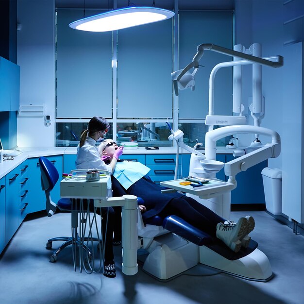 Doctor works with patient in the dentist office