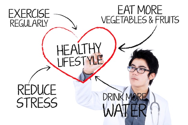 Photo doctor writing healthy lifestyle concept