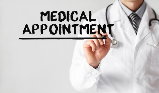 Doctor writing word medical appointment with marker