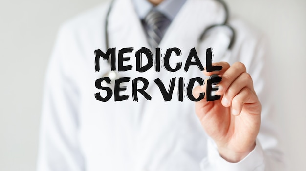 Doctor writing word Medical Service with marker, Medical concept