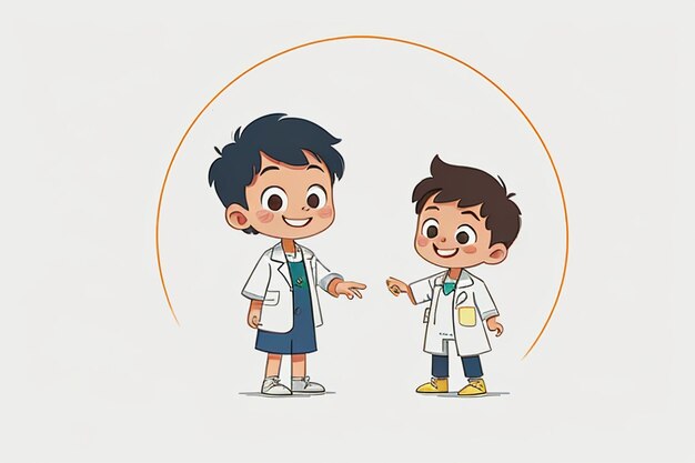 사진 지식 홍보 콘텐츠 만화 애니메이션 바탕 화면 배경을 설명하는 의사와 어린이