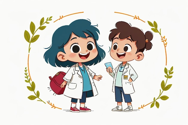 Doctors and children explaining knowledge promotion content cartoon anime wallpaper background