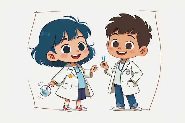 Doctors and children explaining knowledge promotion content cartoon anime wallpaper background