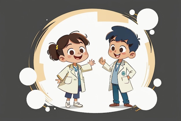 Doctors and children explaining knowledge promotion content cartoon anime wallpaper background