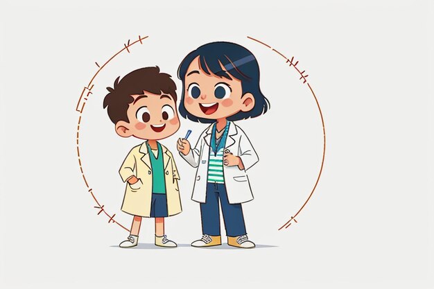 Doctors and children explaining knowledge promotion content cartoon anime wallpaper background