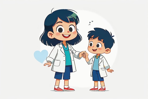 Photo doctors and children explaining knowledge promotion content cartoon anime wallpaper background