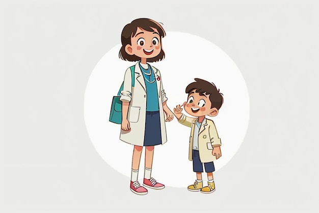 Doctors and children explaining knowledge promotion content cartoon anime wallpaper background