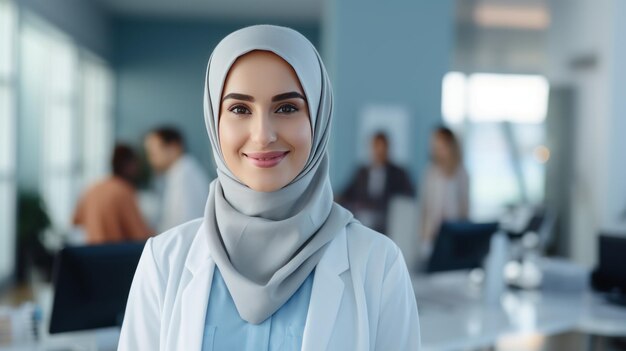病院の研究室でヒジャブを着たイスラム教徒の女性に対する医師の信頼