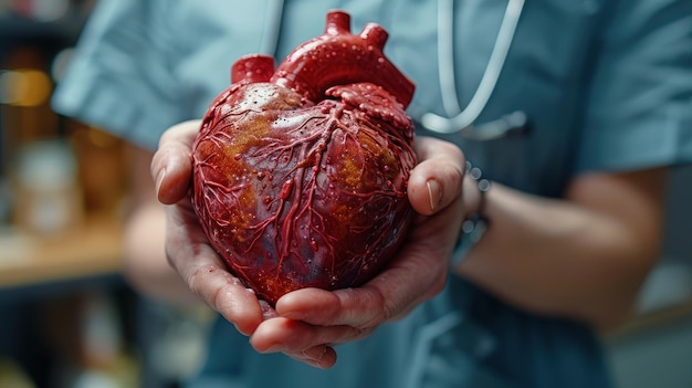 Photo doctors hand holding a heartshaped object discussing heart disease prevention