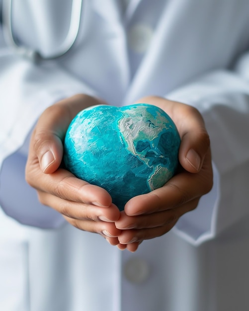 Doctors Hands Tenderly Holding a Textured HeartShaped Earth