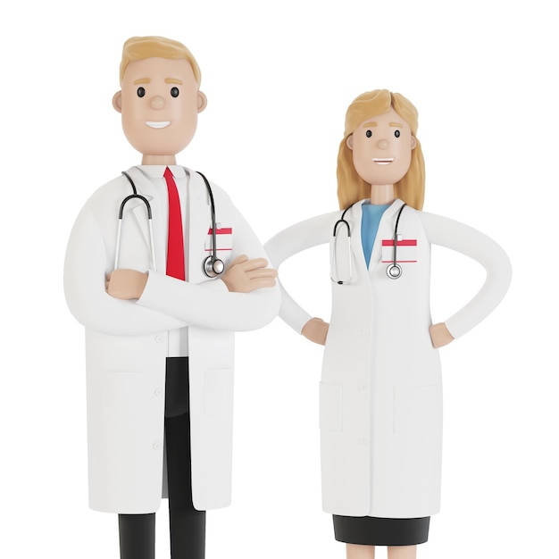 Doctors man and woman 3D illustration in cartoon style