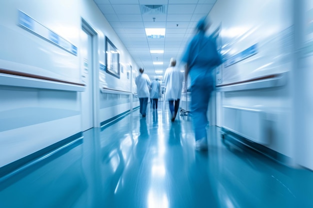 Doctors and medical staff walk down in hospital