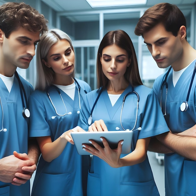 Doctors and nurse looking at digital tablet