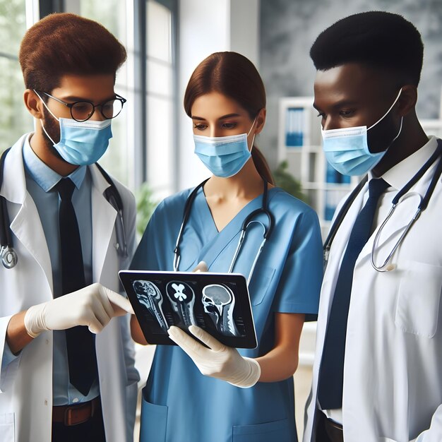 Doctors and nurse looking at digital tablet