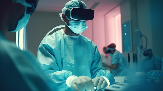 Doctors practice new surgical techniques using virtual reality helmets with special tools