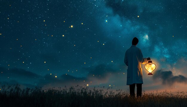 A doctors silhouette against a backdrop of a starry night sky