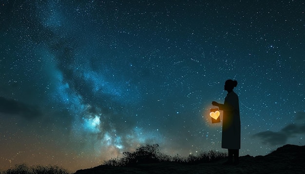 Photo a doctors silhouette against a backdrop of a starry night sky