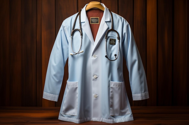 A doctors suit or lab coat with stethoscope