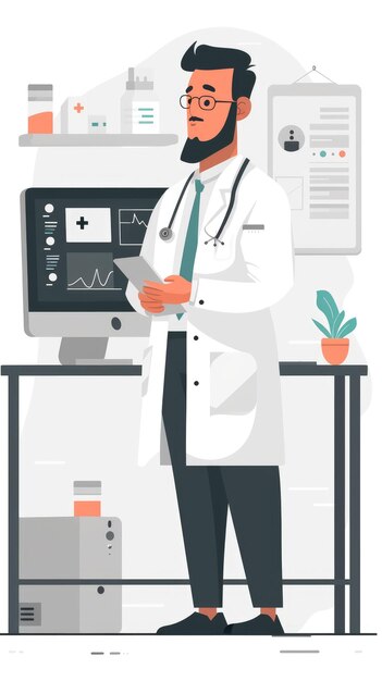 Doctors Virtual Visit in Flat Design