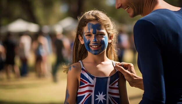 Foto documentare un evento della comunità per la giornata dell'australia in un parco locale con la pittura del viso e la musica dal vivo