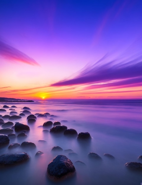 Document the beauty of a sunset with a long exposure shot