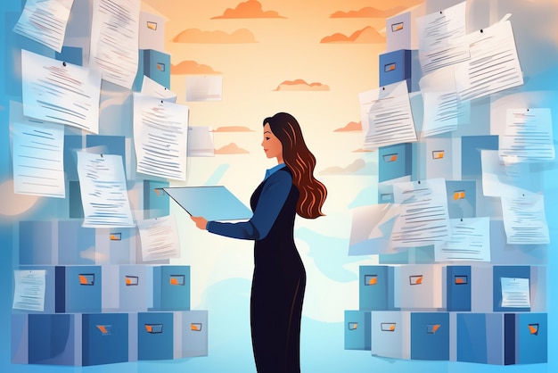 Photo document management concept businesswomen check electronic documents on digital