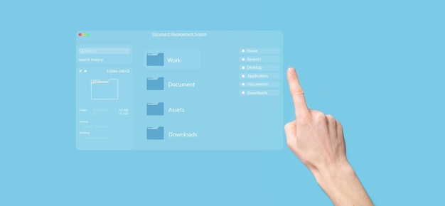 Foto concetto di gestione dei documenti. icone dello schermo virtuale sistema di gestione documentale dms database di documenti online, software per l'archiviazione, la ricerca e la gestione efficiente di file e dati aziendali.