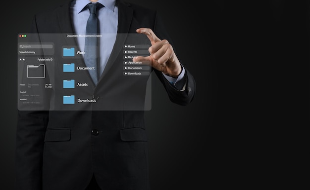 ドキュメント管理の概念仮想画面アイコンドキュメント管理システムDMS会社のファイルとデータの効率的なアーカイブ検索と管理のためのオンラインドキュメントデータベースソフトウェア