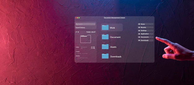 Foto concetto di gestione dei documenti icone dello schermo virtuale sistema di gestione dei documenti dms software di database di documenti online per l'archiviazione efficiente, ricerca e gestione di file e dati aziendali