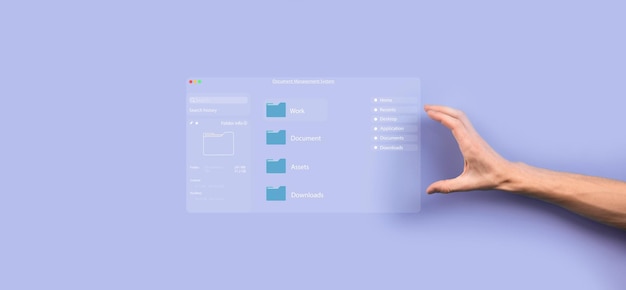 Foto concetto di gestione dei documenti icone dello schermo virtuale sistema di gestione dei documenti dms software di database di documenti online per l'archiviazione efficiente, ricerca e gestione di file e dati aziendali