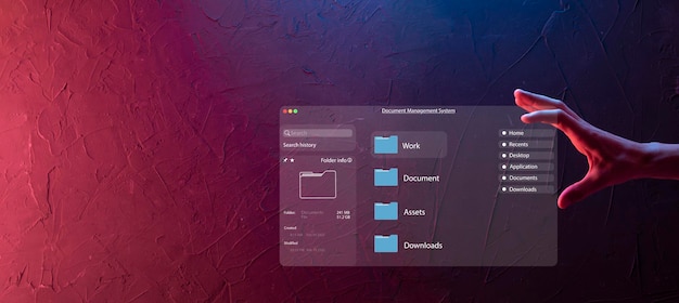 Foto concetto di gestione dei documenti icone dello schermo virtuale sistema di gestione dei documenti dms software di database di documenti online per l'archiviazione efficiente, ricerca e gestione di file e dati aziendali