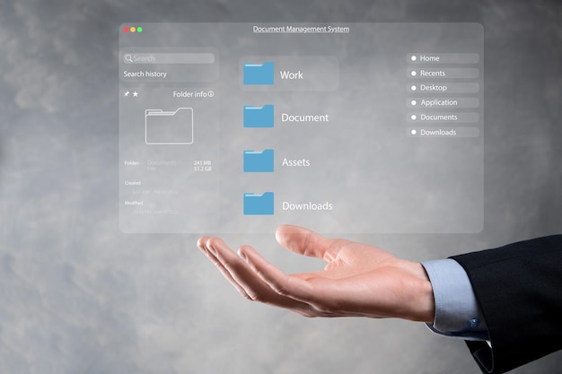 사진 문서 관리 개념 가상 화면 아이콘 문서 관리 시스템 dms 회사 파일 및 데이터의 효율적인 보관 검색 및 관리를 위한 온라인 문서 데이터베이스 소프트웨어