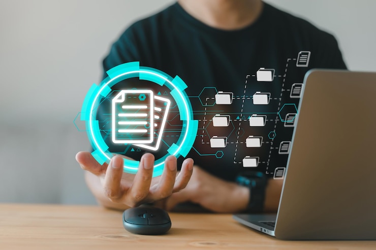Photo document management system dms corporate business technology online documentation database and process automation to efficiently manage files knowledge and documentation in enterprises with erp