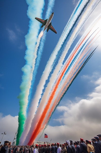 写真 共和国日のインド空軍の壮大な航空ショーをドキュメントに