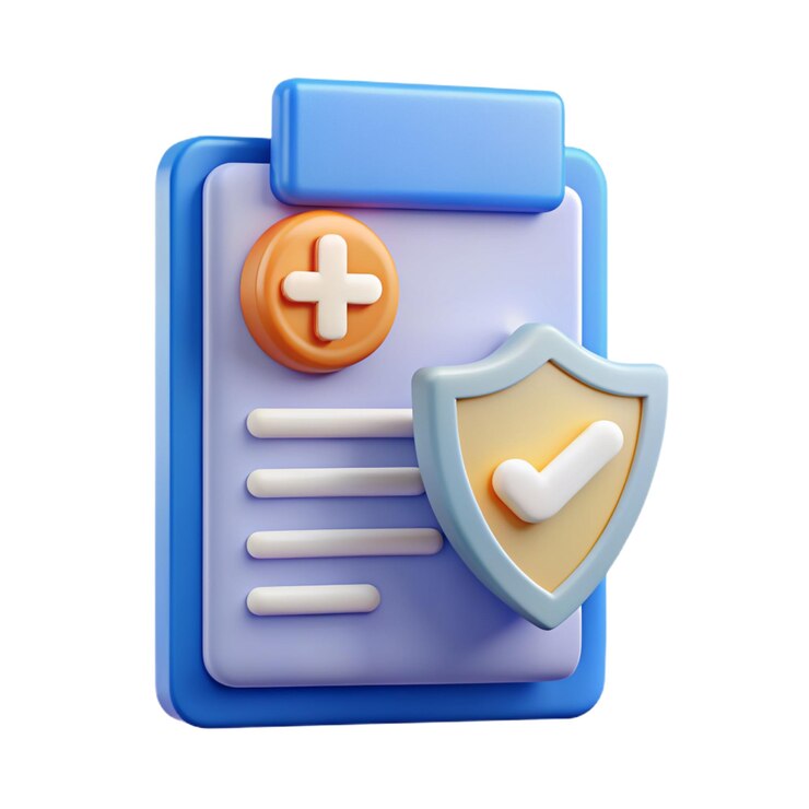 Photo document with shield and check mark health insurance document security data protection