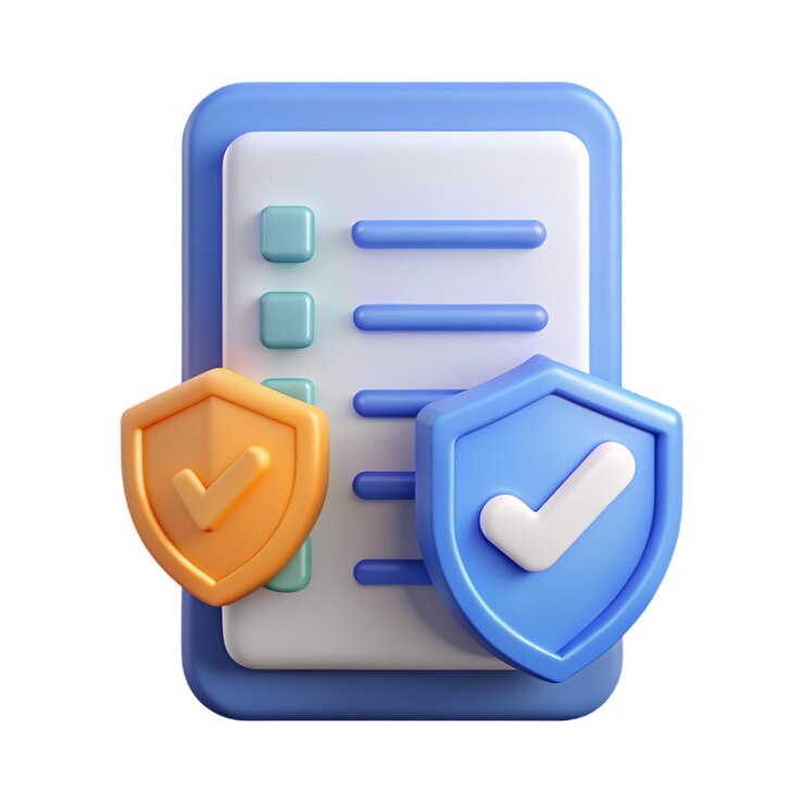 Photo document with shield and check mark health insurance document security data protection