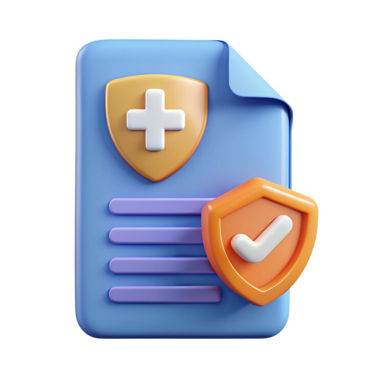Photo document with shield and check mark health insurance document security data protection