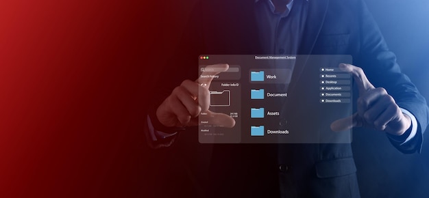 Documentbeheerconcept Virtuele schermicons Documentbeheersysteem DMS Online documentdatabasesoftware voor efficiënte archivering, zoeken en beheren van bedrijfsbestanden en -gegevens