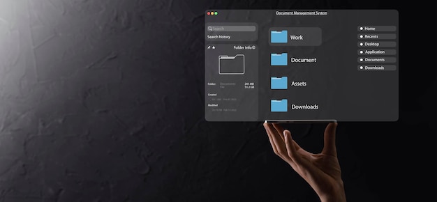Documentbeheerconcept Virtuele schermicons Documentbeheersysteem DMS Online documentdatabasesoftware voor efficiënte archivering, zoeken en beheren van bedrijfsbestanden en -gegevens